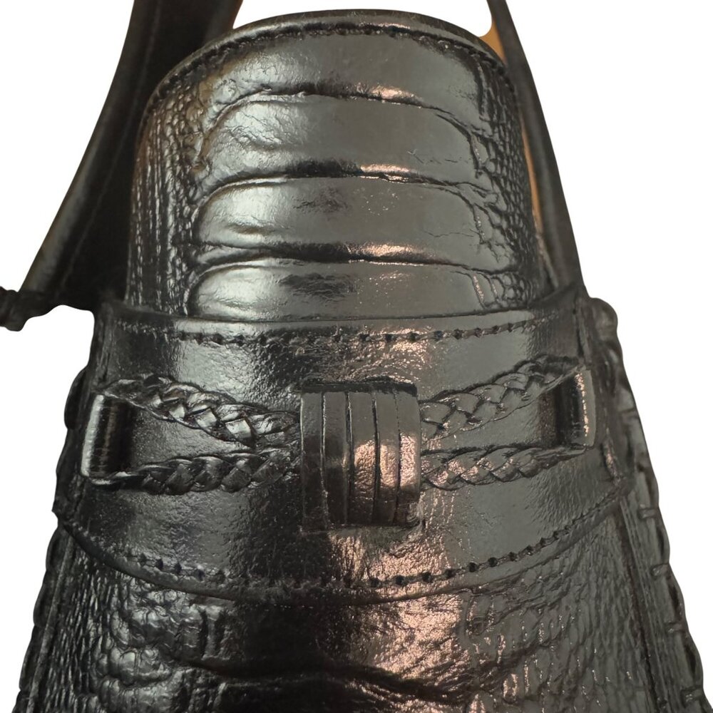 Brass Boot Walking Gloves Men's Black Leather Alligator Print Loafers Size 11.5M - Picture 10 of 12
